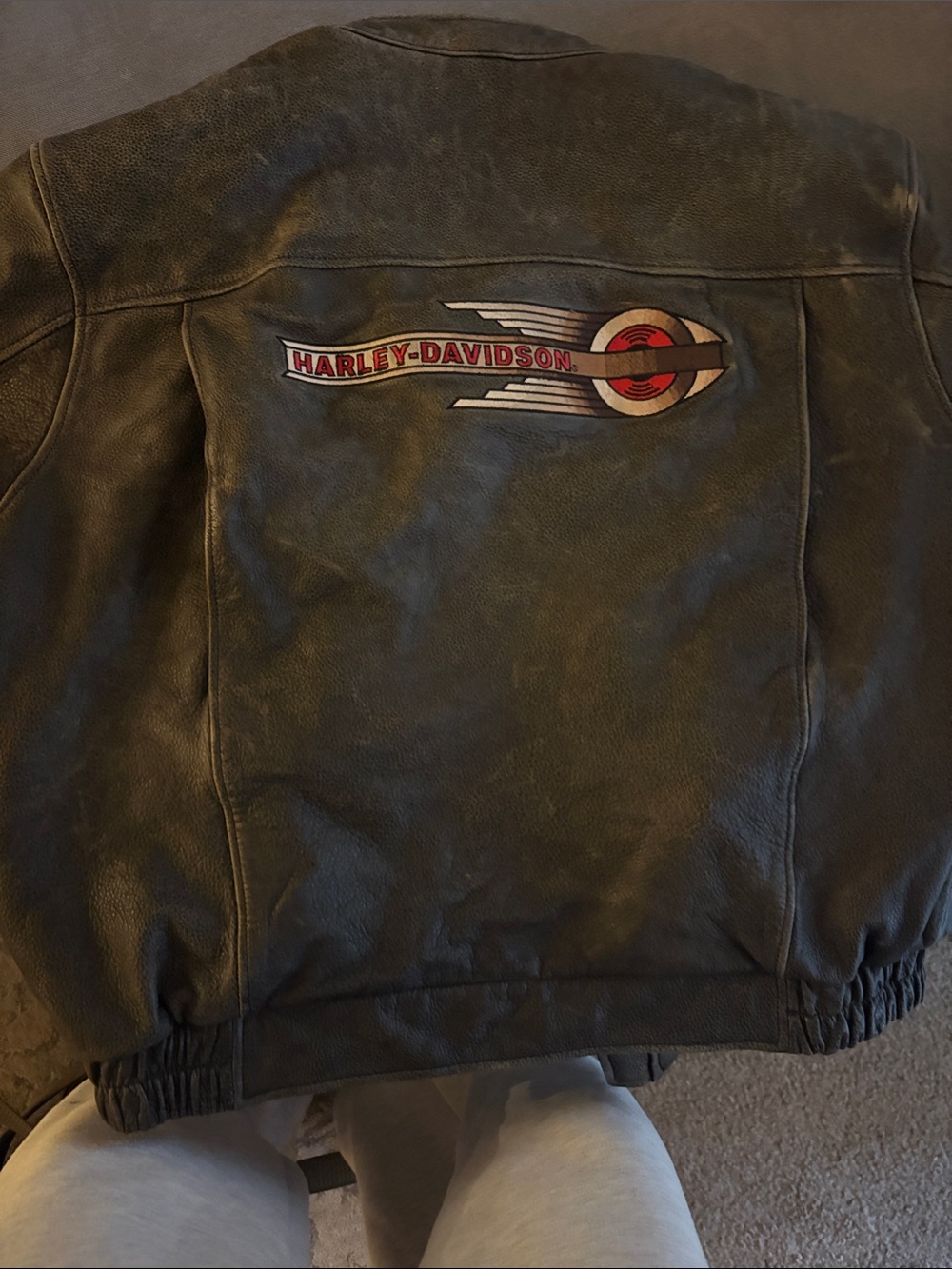 Harley-Davidson Black Leather Bomber with Red & Silver Logo
